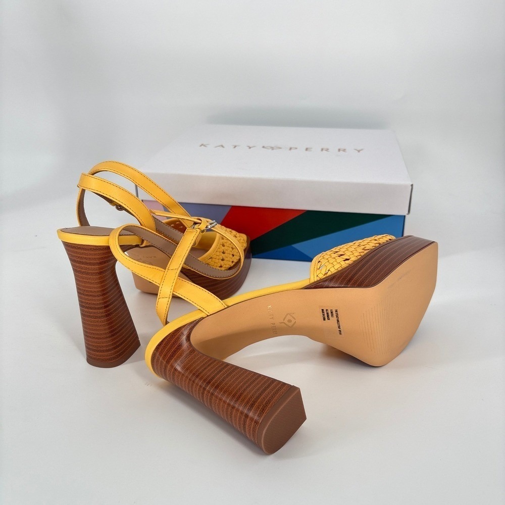 Katy Perry Platform Heels Woven Steady Ankle Strap Block Heel Sandals Yellow 8.5 - Picture 8 of 12